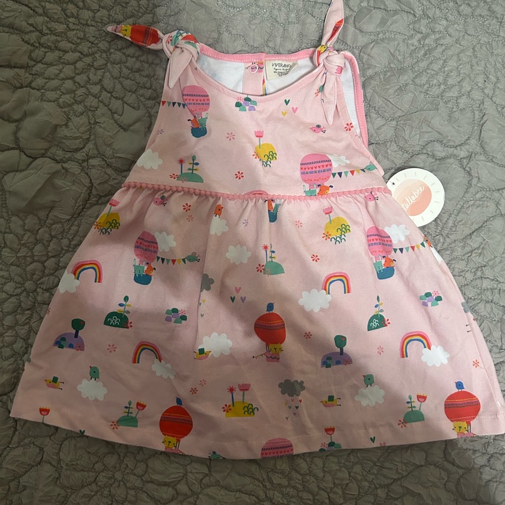 Pink Balloon and Rainbow Print Dress